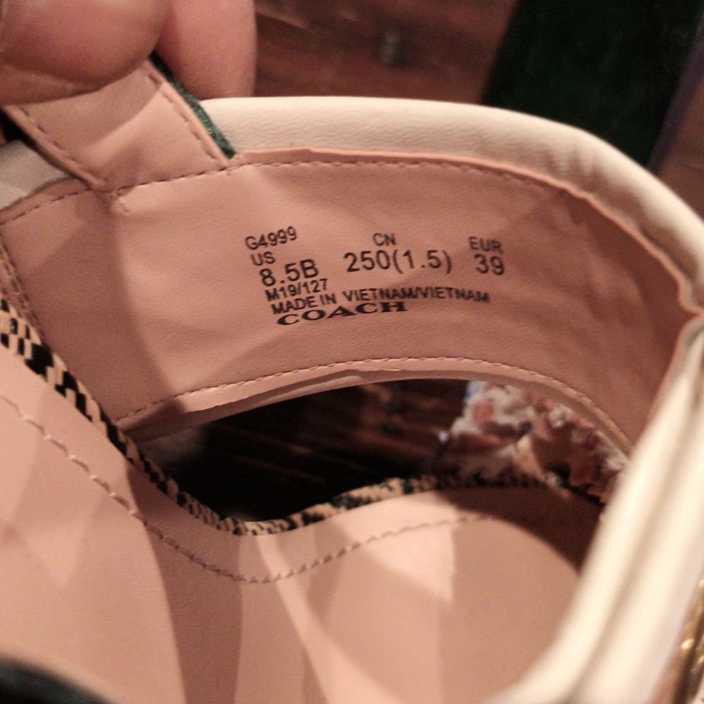 FINAL PRICE Coach Women's Green Tan and White Sandals w Chunky Heels 8.5 - Picture 5 of 13